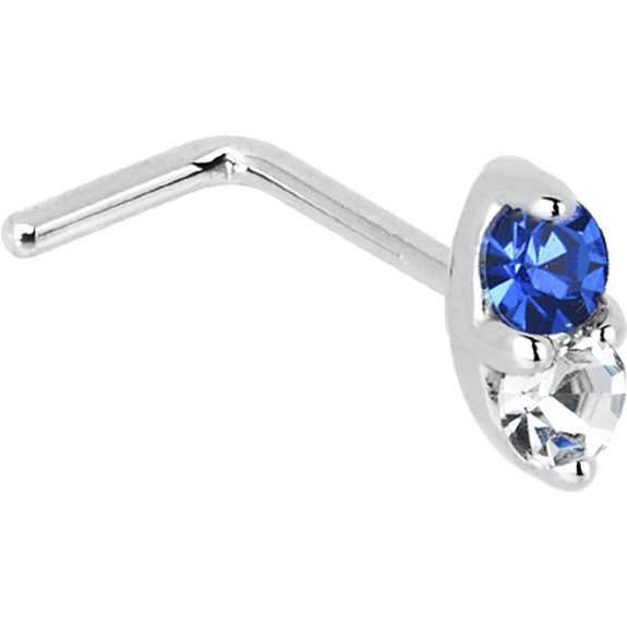 14k White Gold Blue Sapphire Nose Stud Ring