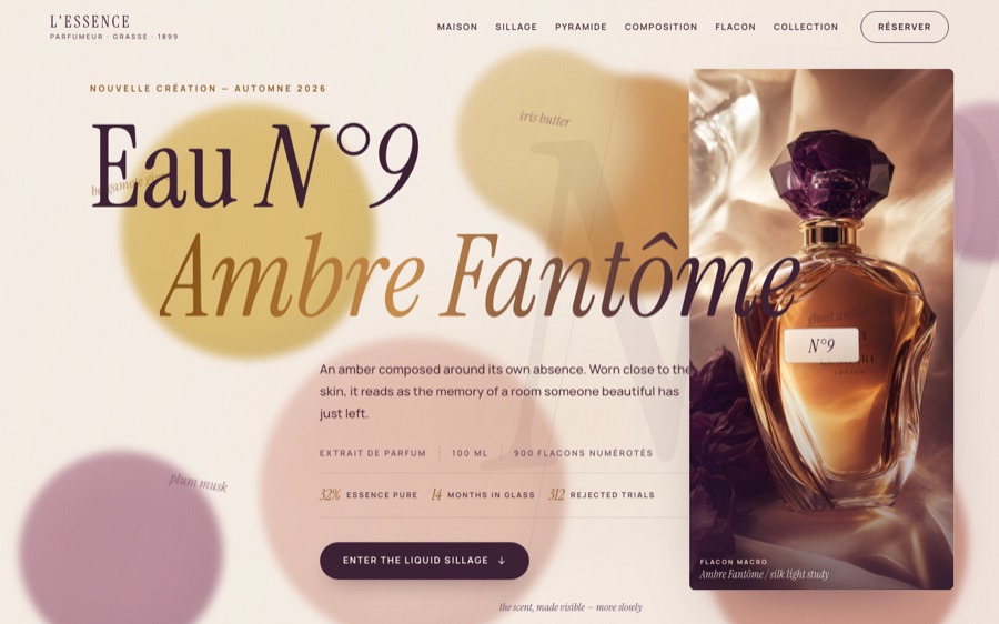 L'ESSENCE — Eau N°9 · Ambre Fantôme — Liquid Metaballs (FABLE/175, room 22)